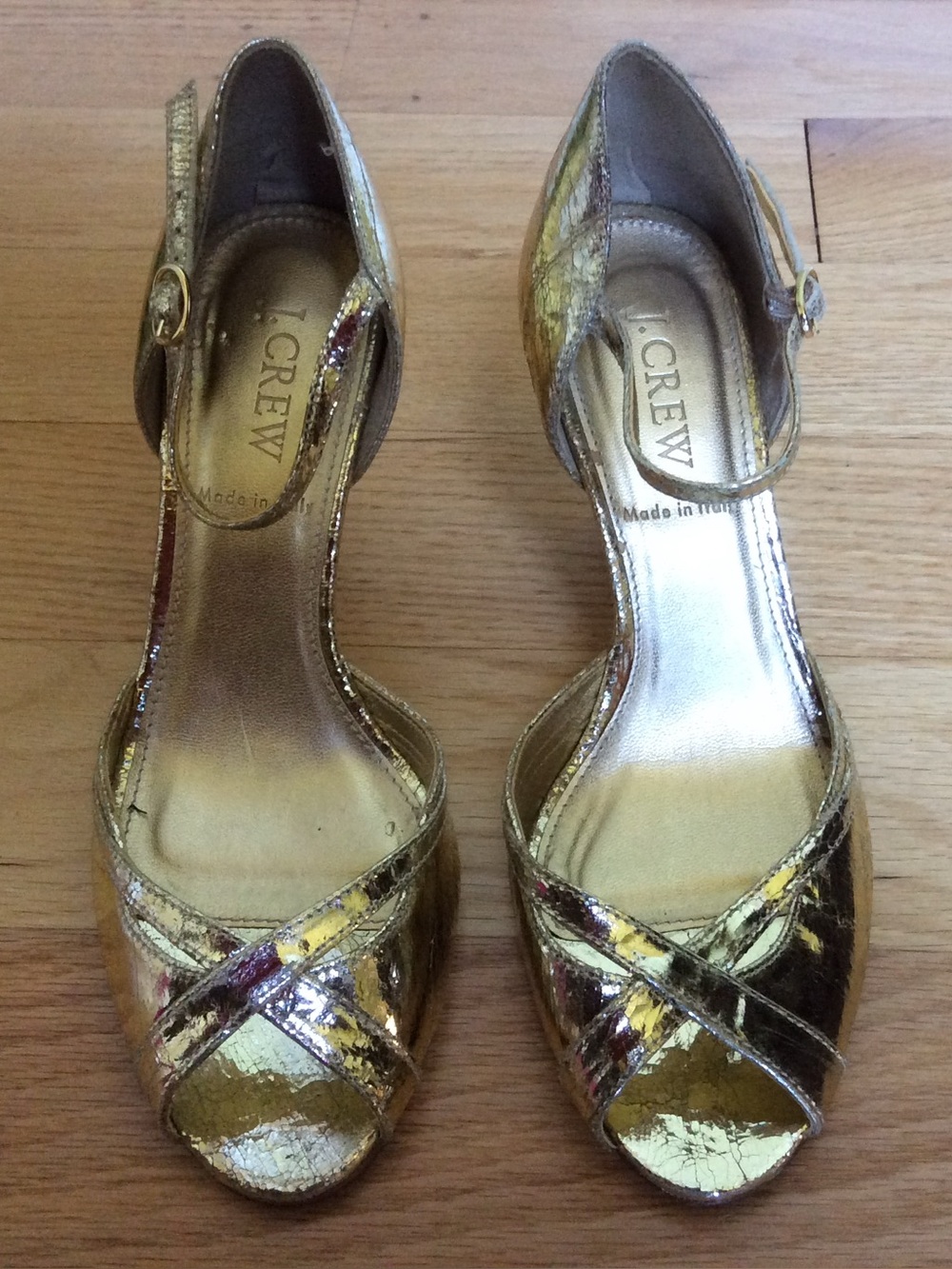 J. Crew Nicolette Gold Open-Toe Heels with Ankle Strap - NEW IN BOX - SIZE 6.5
